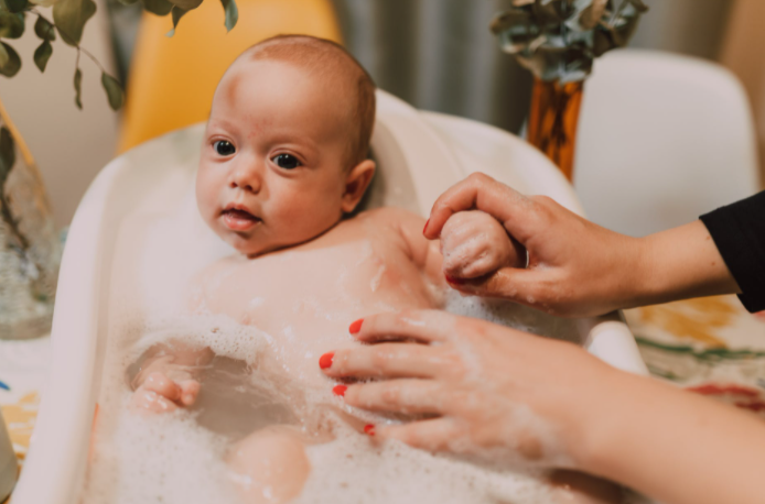 bathing a baby